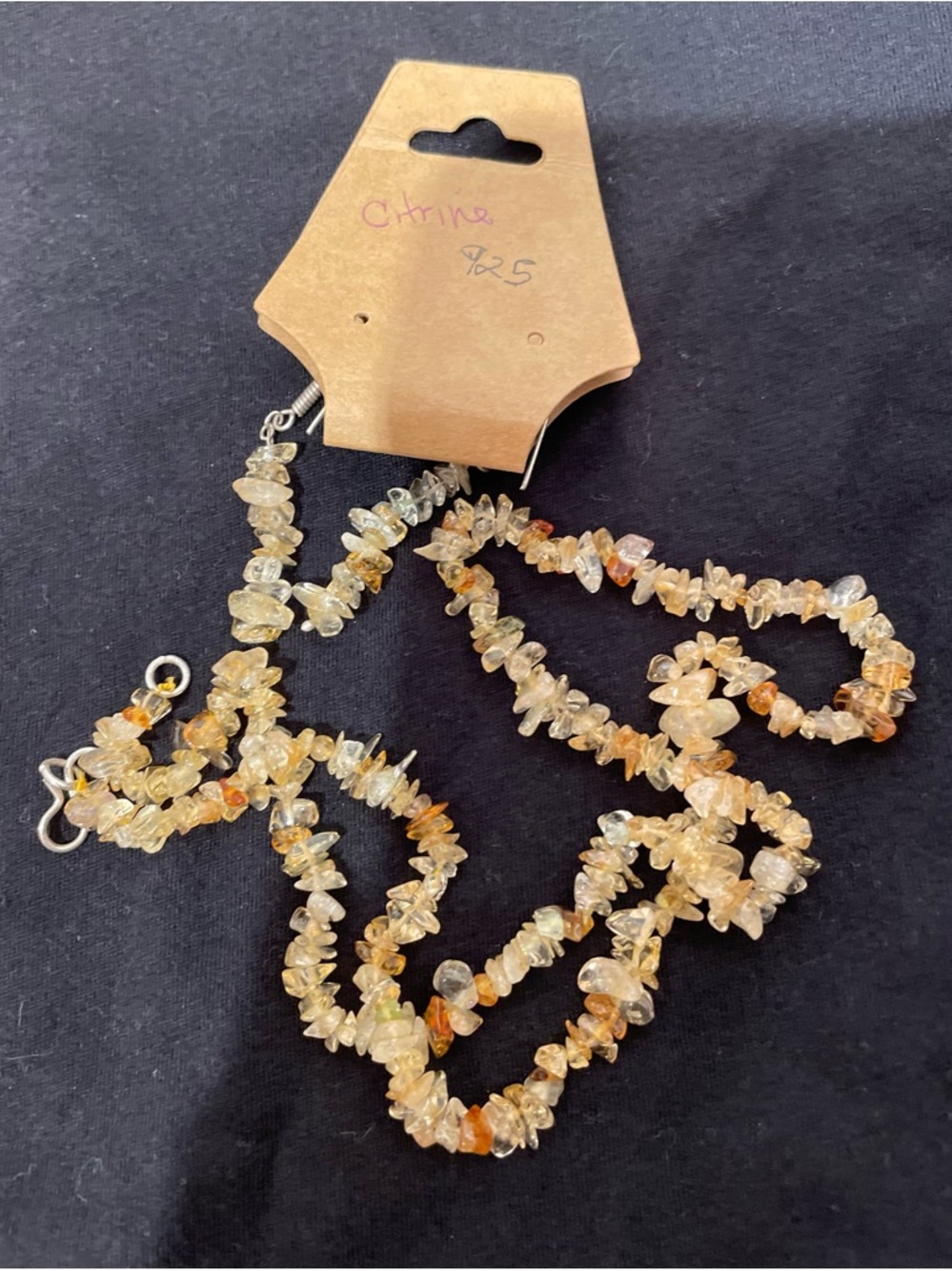 925 Sterling Silver Stamped Natural Citrine Chip Necklace and Earrings Set NWT